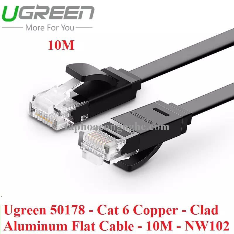 Ugreen 50178 10M màu Đen Cáp mạng LAN CAT6 dây dẹt NW102 30050178